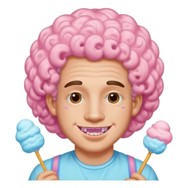 very cheerful colorful puffy curly haired man made out of cotton candy with braces and tattoos and just face  sticker