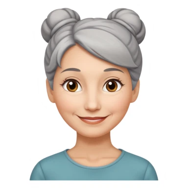 50 y.o. woman grey hair, subtle smile, hair in a bun  sticker