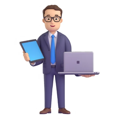 male teacher holding a laptop, teaching online sticker