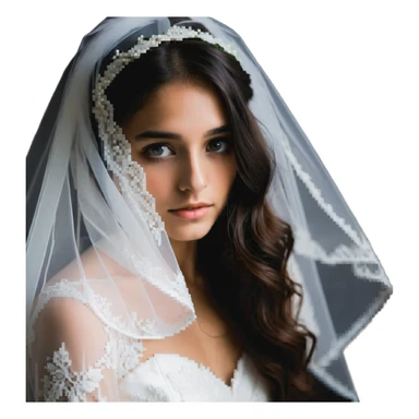 beautiful girl with long hair getting married veil covering face sticker