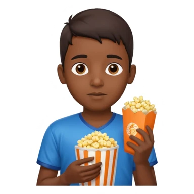 an indian boy wearing indian cricket jersey and eating popcorn sticker