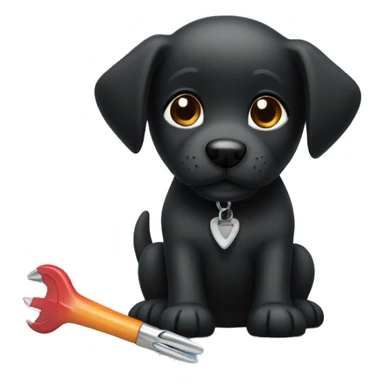 black dog puppy with cheer up tools sticker