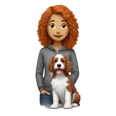 redhead girl with grey bernedoodle sticker