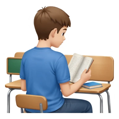 Boy sitting at school reading with his back to the camera
 sticker