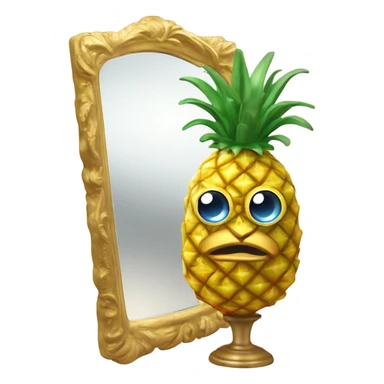 3D elegant pineapple🍍  with big shiny eyes 👀 pineapple holds mirror with its reflection 🪞🍍 sticker