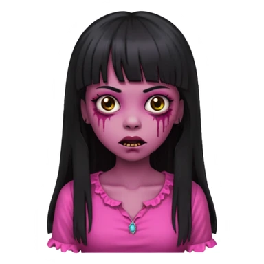 light-skinned Black zombie girl with long black hair and bangs, in a dark pink blouse sticker