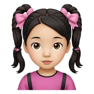 mixed toddler girl asian and american with bow pigtails, dark brown/black hair with big brown eyes sticker