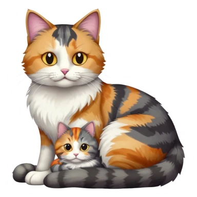 full body colourful light patched calico + white tabby cat cuddling a big dark grey and white tabby cat  sticker