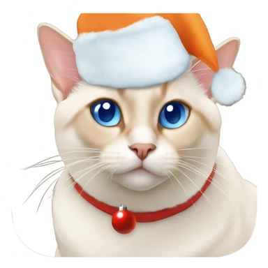 chubby flame point Siamese, white fur with orange accents and blue eyes wearing a red christmas hat  sticker