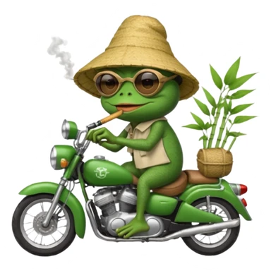 лягушка пепе курит бамбук во вьетнаме во время езды на мотоцикле  sticker