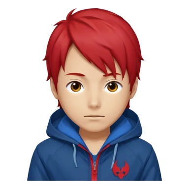 yuiji itadori jjk avec cheveux rouge veste bleu et capuche rouge sticker