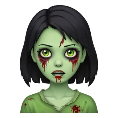 Menina zumbi com cabelo preto médio e verde e zumbi sticker