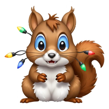 deranged squirrel covered in Christmas lights with snow on his face sticker