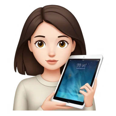 brunette girl with ipad sticker