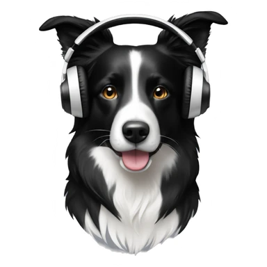 black and white border collie wearing headphones sticker