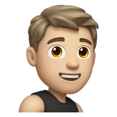 amazed Open with surprise mouth Pale skinned Fit Man With the biceps and dark brown hair in black shirt, gray sports shorts and white Sneakers sticker