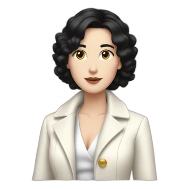 rich white girl ; black hair ; fancy white coat sticker