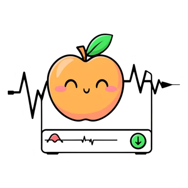 cute cartoon peach with an EKG heartbeat line sticker
