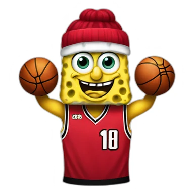 spongebob wearing red miami heat jersey holding basketball sticker