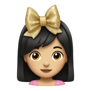 little girl with black hair and a glitter bow sticker