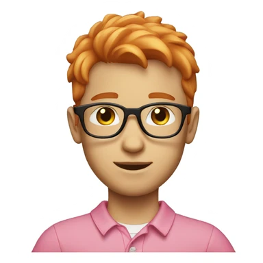 light red hair boy with a beard small glasses and pink polo sticker
