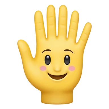 friendly waving hand emoji, palm facing forward, with a happy face on the hand, simple and beautiful sticker