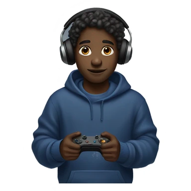 A black boy with long locks holding a game controller. He is wearing and indigo sweater and headphones. sticker