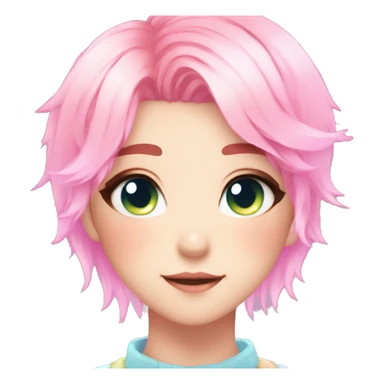 Gorgeous anime style femboy with blushing face aesthetic and pretty colorful shiny gradient pastel hair trending style sticker