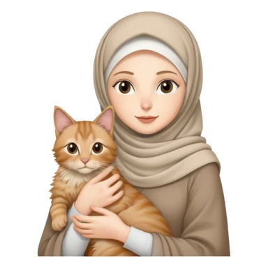 White girl wearing hijab holding nude mainecoon cat sticker