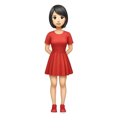 Red Cute dress, asian girl full body sticker