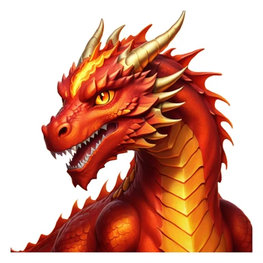 cinematic-noble-fierce-fire-dragon-portrait-emoji,-poised-and-imposing,-with-a-muscular,-scaled-body-ablaze-in-fiery-hues-of-crimson,-molten-orange,-and-molten-gold,-and-intense,-burning-eyes-that-mirror-the-heart-of-a-volcano;-rendered in detail sticker