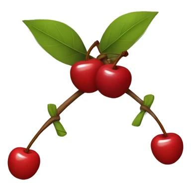 A bow with two short strings hanging down. From its center, two cherry stems with cherries extend downward. Simple background to highlight the bow and cherries sticker