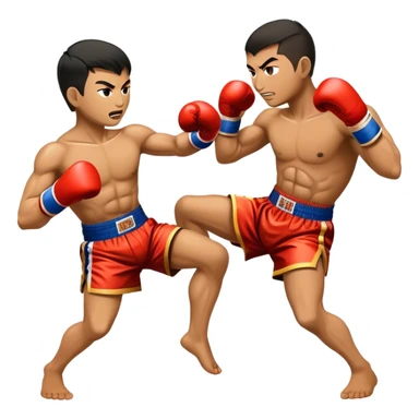 Cinematic Realistic Muay Thai Pop Culture Emoji, depicted with an action-packed portrayal of traditional Thai boxing rendered with bold textures and energetic, dramatic lighting. sticker