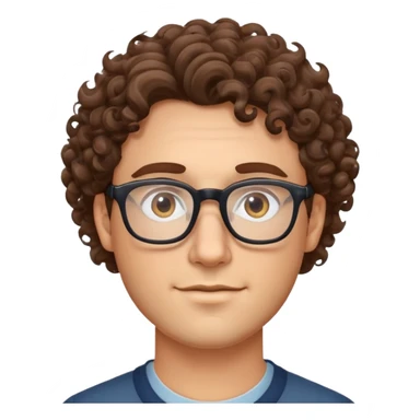 Man with glasses, curly brow hair, white sticker