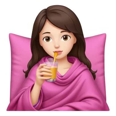 Brunette girl in pink blanket drinking celisus  sticker