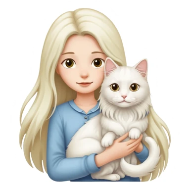 A long-haired girl holding a long-haired white cat sticker