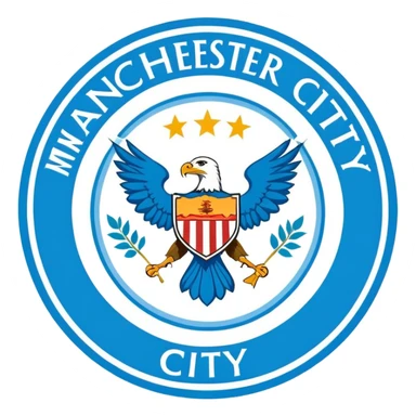 Manchester City soccer team logo, sky blue circular emblem with eagle sticker