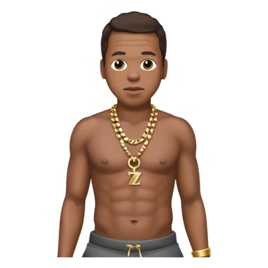 Jay-Z with dark brown hair, shirtless with necklace, metallic dark grey pants sticker