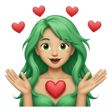 Tan long green hair  blowing kisses and making a heart symbol with hands sticker