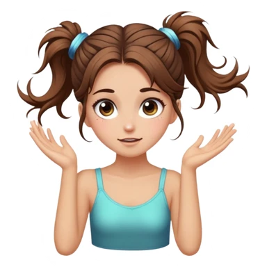 girl with long brown hair with messy bun, chaotic sparkle eyes cartwheel sticker