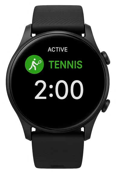 smartwatch con modalità attiva di tennis che segna 2 ore di tennis, REALISTICA 4K sticker
