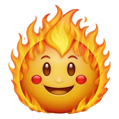 simple smiling yellow emoji in the middle of a big fire sticker