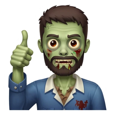 zombie with thumbs up gesture, dark brown hair and short full beard sticker