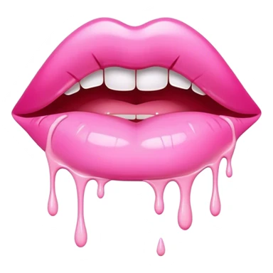 Floating pink glossy lips with More white paint dripping off sticker