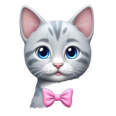 blue eyes grey kitten with pink bow on head sticker