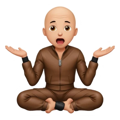 Bald man in leather on his knees, frightened with his tongue out, looking up sticker