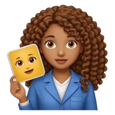A girl with medium brown skin and long curly holding a sign saying good girl sticker