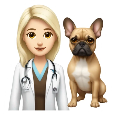 One long haired blonde doctor with dark brown eyes with a fawn French bulldog  sticker