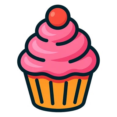 cupcake with pink icing, vibrant and cute sticker