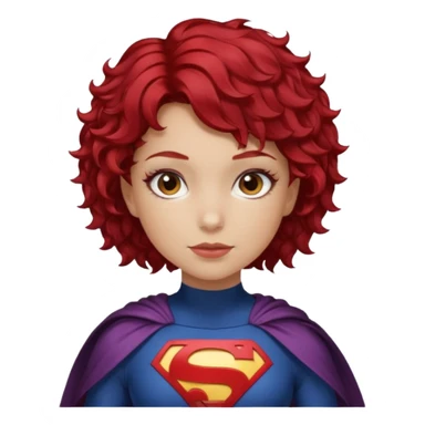 girl with short curly cherry red hair. Brown eyes. Superhero sticker